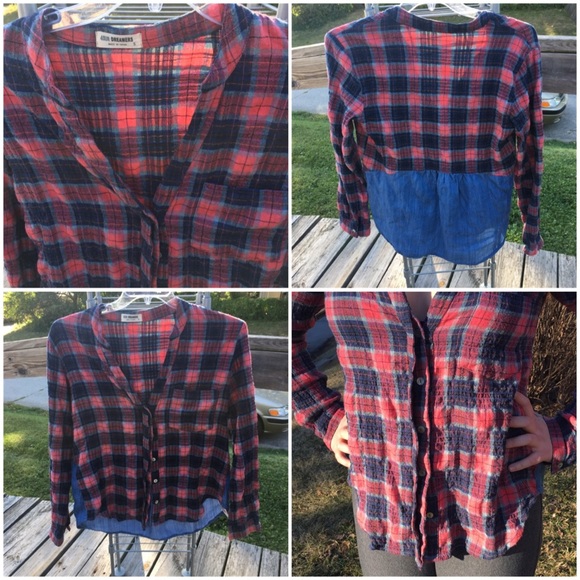 - Dreamers Mixed Media Plaid Button Up Shirt SZ S! NEW! - Picture 9 of 12
